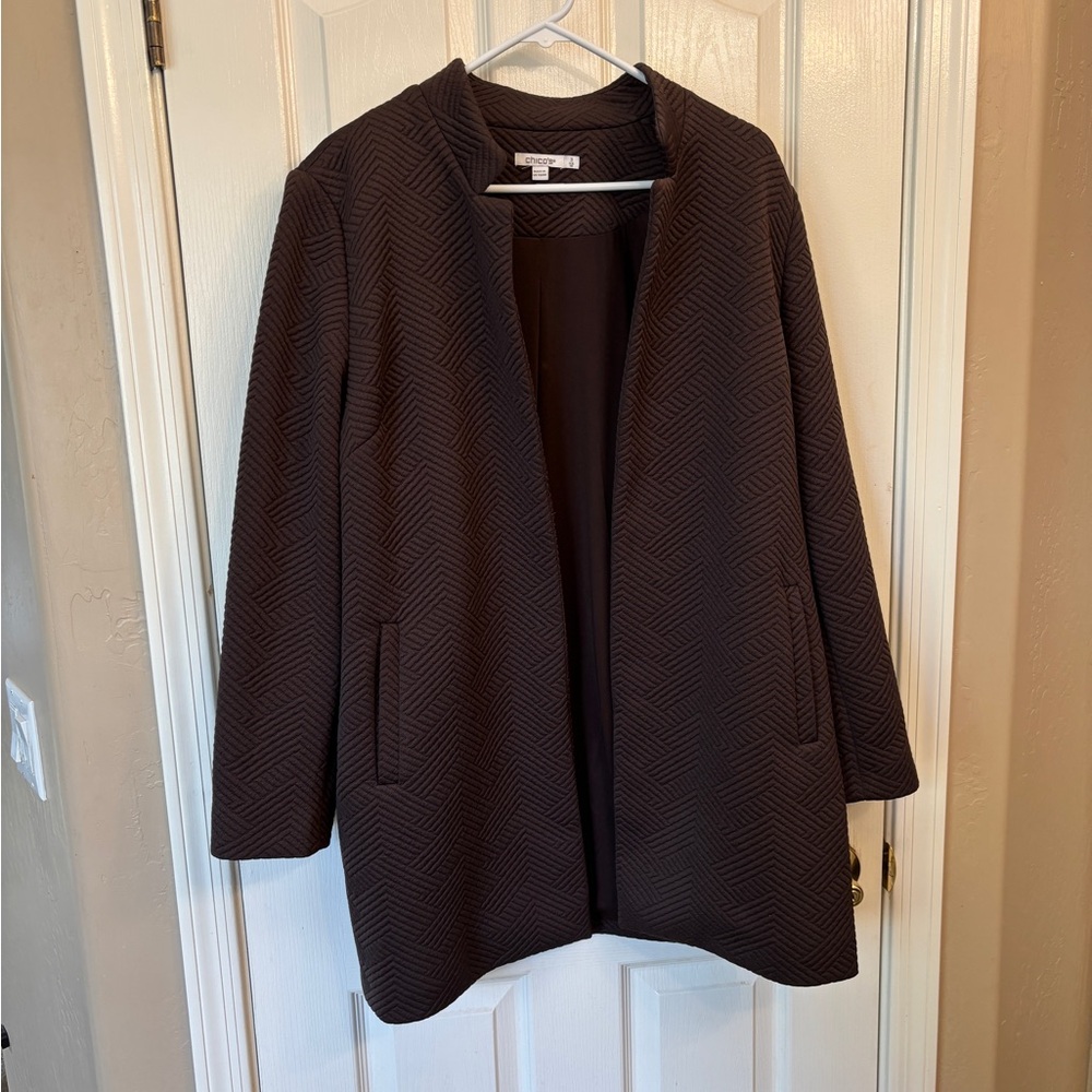 Chico's Chocolate Brown Bell Style Coat Fully Lined w Pockets ~ Women’s 16/3